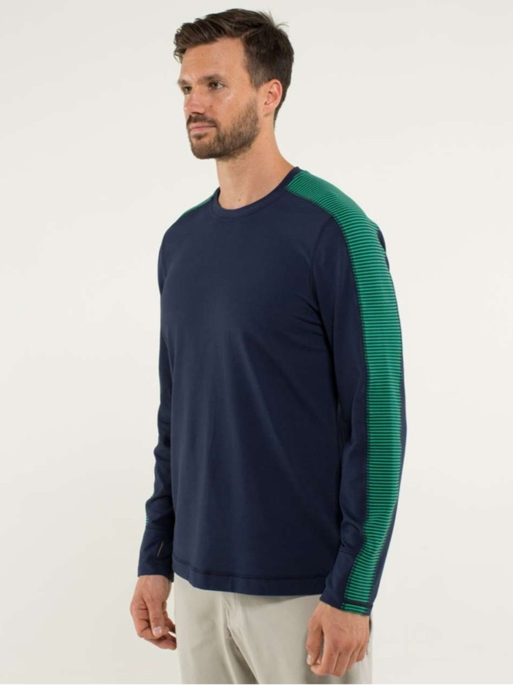 lululemon athletica Velocity Long Sleeve Shirt in Inkwell Green & Navy